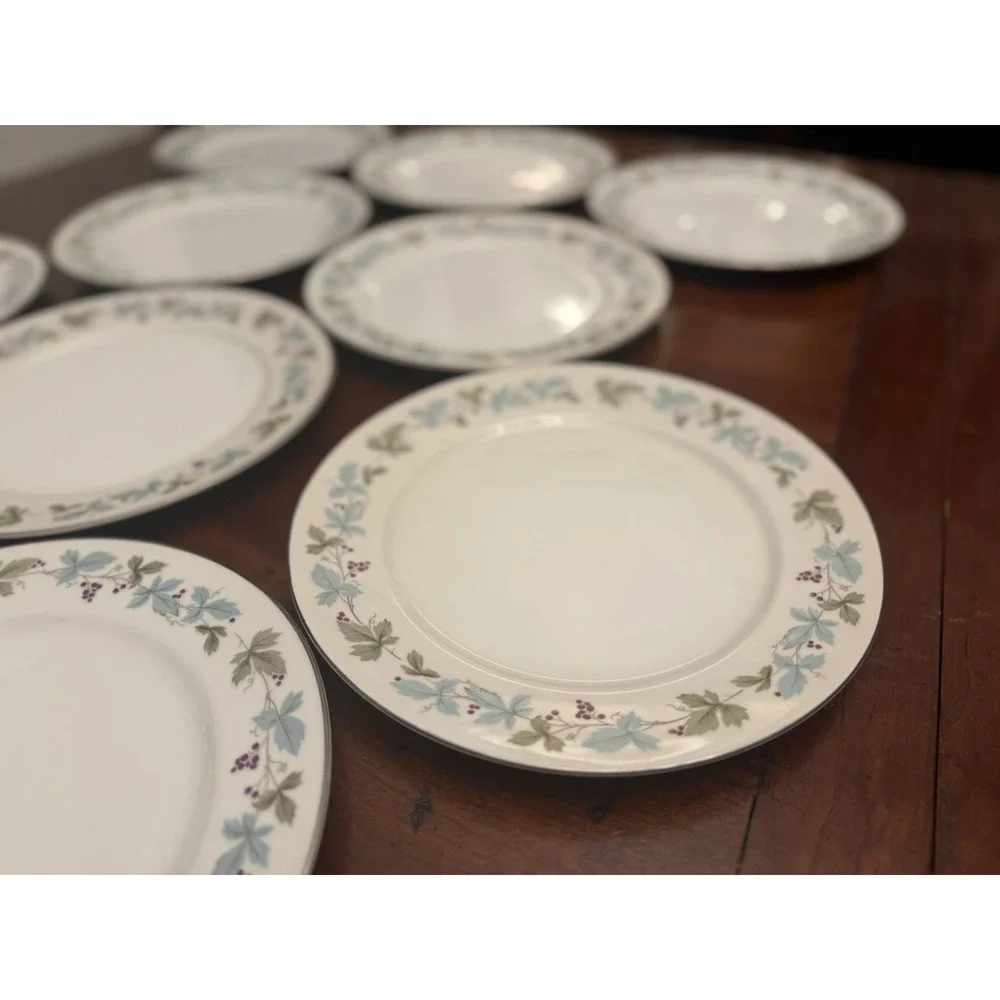 Vintage Fine China of Japan 6701 Grape Vine Platinum 30 Pc Dinnerware Set For 10